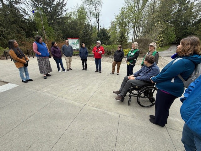 Garden tour gathered at the Botanic Gardens parking lot
