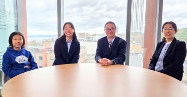 From left are Christine and Cornelia Ye, the namesakes of the new Ye Awards, and their parents, Mao Ye and Xi Yang, Cornell faculty and alumni.