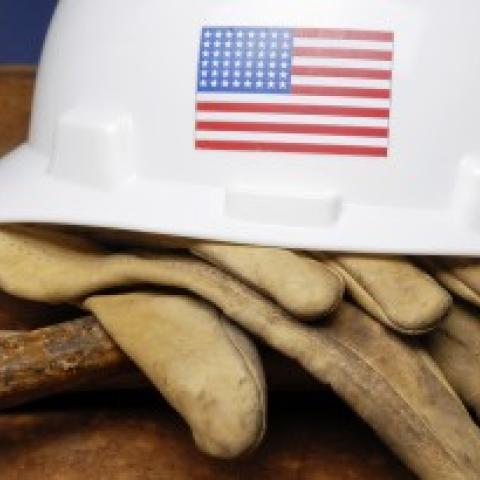 Hard hat with American flag