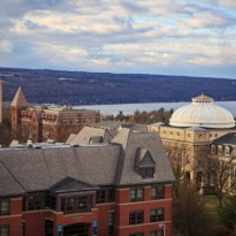 Scenic aerial photo of Cornell Sibley and other buildings